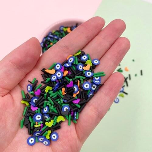 100g/lot Mixed Halloween Series Polymer Eyes Bat Slices Clay Sprinkles for Crafts Making DIY Slime Filler Decoration Accessories