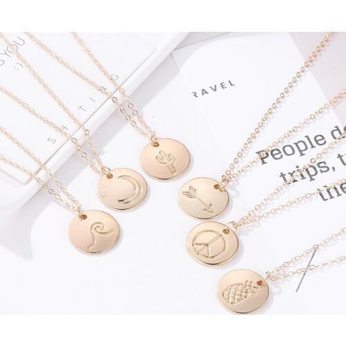 12 Pieces/Lot Pineapple Necklace Round Pendant Women Gold Color Coin Cactus Peace Moon Wave Link Chain Statement Charm Jewelry