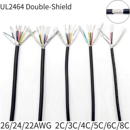 2M Shielded Wire Cable 26AWG 24AWG 22AWG Channel Audio Line 2 3 4 5 6 8 Cores Copper Signal Control Cable Sheathed Wire UL2464