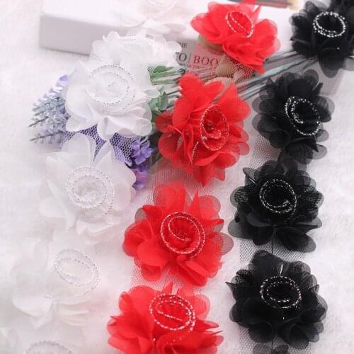 2 yards 65mm Chiffon 3D Rolled Flowers Head Mesh Yarn Ribbons DIY Headwear Clothing Wedding Dress Decor Accessories