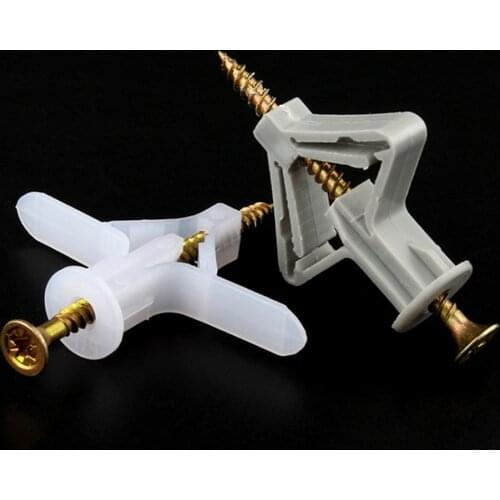 50 Set Nylon Plastic Expansion Screws Anchor Bolt Pipe Toggle Anchor with Plaster Board Wall