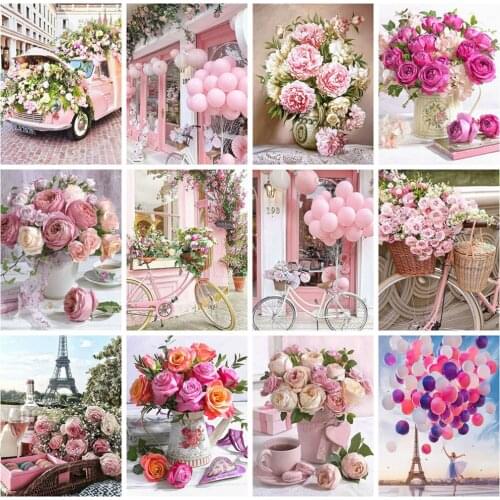 5d Diamond Painting Pink Flower Bicycle Art Cross Stitch Kits Diamond Embroidery Full Square Round Drill Mosaic Home Decoration