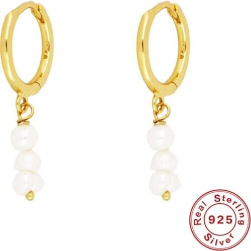 Aide 925 Sterling Silver Earrings Jewelry INS Cute Pearl Pendant Hoops Earring For Valentines Day Gift Pendientes Oorbellen