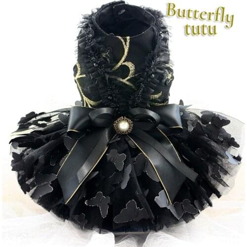 Free Shipping Handmade Dog Clothes Dog Dress Black 3D Butterfly More Layers Tulle Skirt Evening Party Gown Pet Cat Tutu Poodle
