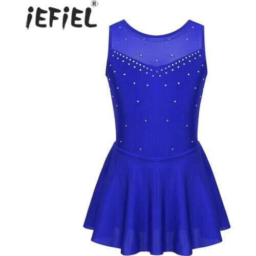 IEFiEL Kids Teen Sparkly Figure Skating Dress Ice Skating Dance Wear Gymnastics Leotard for Girls Contemporary Costumes Dresses