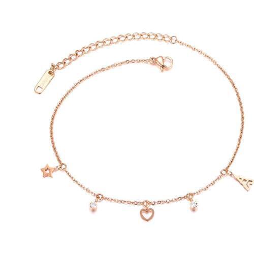 Stainless Steel Star Heart CZ Anklets For Women Rose Gold Color Charm Summer Foot Jewelry Gift Dropshipping