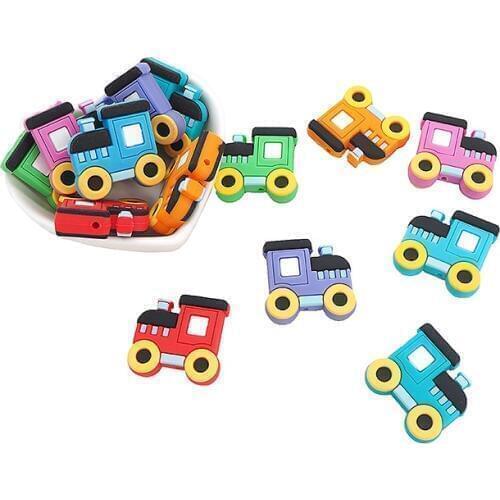 Chenkai 50PCS Silicone Train Teether Beads Baby Nursing Pacifier BPA Free DIY Soothing Pendant Bracelet Necklace Toy Accessories