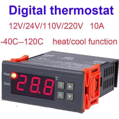 Digital thermostat Temperature controller aquarium thermal regulator for incubator heat/ cool function 10A 110V/220V --40C--120C