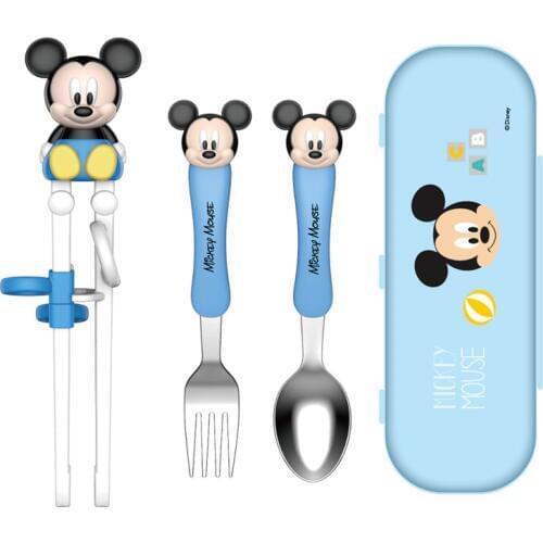 Disney Childrens Training Chopsticks Set Minnie Mickey Children Learning Practice Chopsticks Tableware Spoon Fork Chopsticks