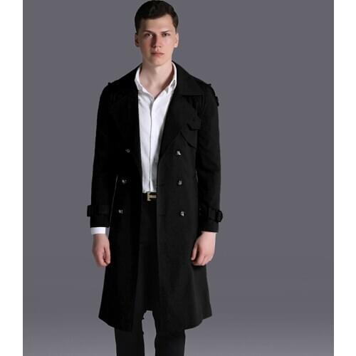 Mens Coat Long Windbreaker Plus Size Army Green Trench Coat Double-breasted Windbreakers For Men Abrigos Hombre KJ275