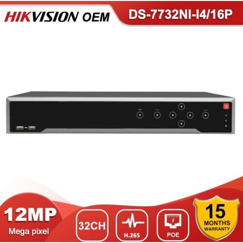 Hikvision OEM NVR 12MP 32CH 4K POE NVR DS-7732NI-I4/16P 16 Ports 4 SATA Network Video Recorder Support Alarm Max 32TB Onvif