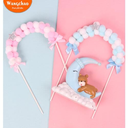 Cotton Ball Star Arch Happy Birthday Cake Topper Kids Adult Favors Birthday Party Supplies Cake Decorating Wedding Decoration