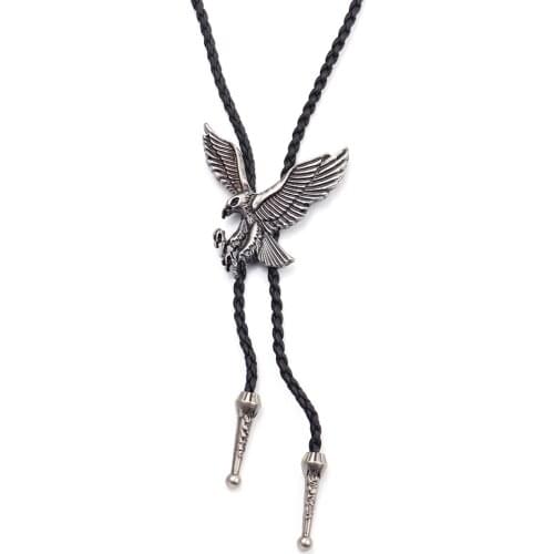 Exquisite Flying Eagle Pendant Necklace Long Black Adjustable Braided Rope Choker Vintage Punk Hiphop Male Jewelry Necklace
