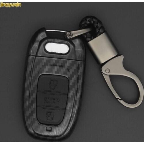 Jingyuqin Remote Car Key Carbon Fiber ABS Case For Audi A4L A6L Q5 A5 754C/754G Smart Keychain Cover Proctection 3 Button