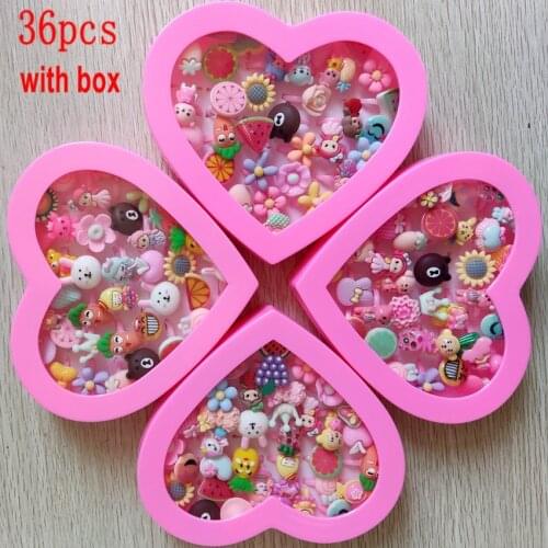 36pcs Kids Cute Ring With Box Little Girl Lovely Ring Children Party Bag Fillers Girl Birthday Gift Dress Up Accessories Toys