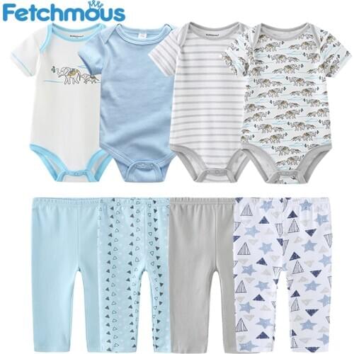 Newborn Clothes Set Baby Boy 4 Sets Short Sleeve Bodysuits+Long Pants Spring Clothing Toddler Girl Outfits 0-12M Infant Cloths