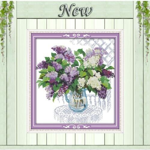 Colorful A basket of the Lilac,counted print on canvas DMC 11CT 14CT Cross Stitch kit,needlework Set embroidery,beautiful Flower