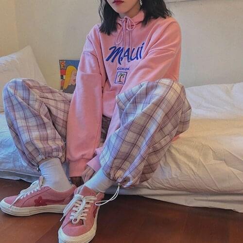 Summer Women Pink High Waist Pants Casual Loose All-Match Trousers Plus Size Harem Pants Women 2021 New Fashion Plaid Pants Y2k