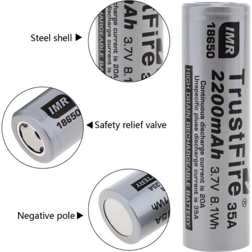 10pcs/lot TrustFire IMR 18650 2200mah 3.7V 8.1Wh 35A High Drain Rechargeable Li-ion Battery Lithium Batteries For Flashlights