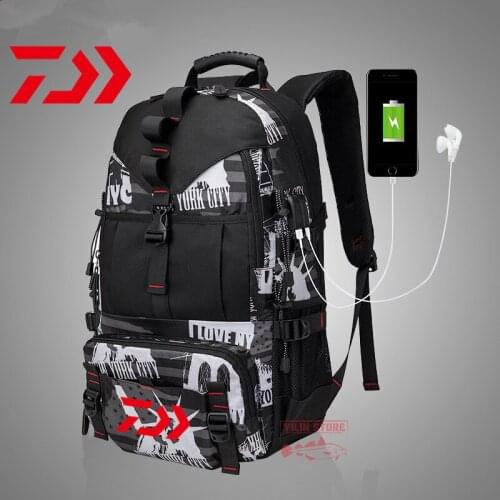 Daiwa Mens Fishing Camouflage Backpack Outdoor Sports Hiking Mountaineering Cycling Wear-resistant Waterproof Fishing Backpack