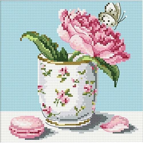 Flowers Pre Printed Cross Stitch Kit for Adults Sewing Needlepoints Craft