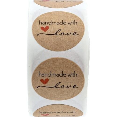 100-500 Pcs Handmade With Love Thank You Stickers 1 Inch Natural Kraft Envelope Sealing Label Gift Decoration Packaging Stickers