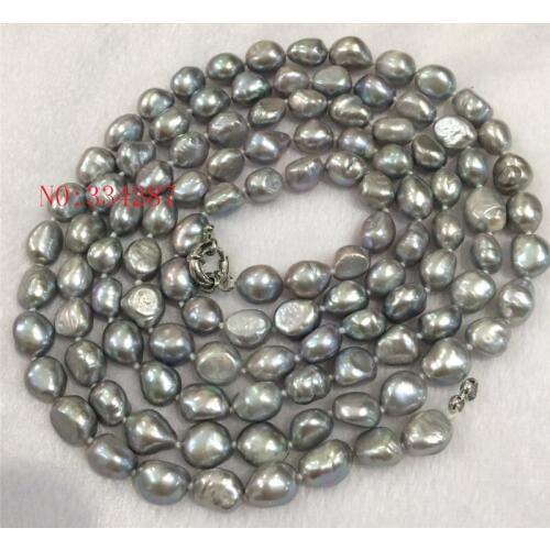 NATURAL HUGE 9-10MM SOUTH SEA GENUINE SILVER GRAY BAROQUE PEARL NECKLACE 50 '' Long sweater chain