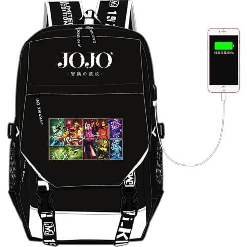 JoJos Bizarre Adventure Kujo Jotaro Nylon School Bags for Teenage Girls USB Charging Laptop Backpack Canvas Bookbag Travel Bag