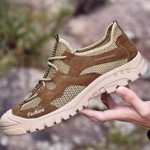 2021 New Men Casual leather shoes mens outdoor breathable hiking shoes Breathable Mesh Men Shoes