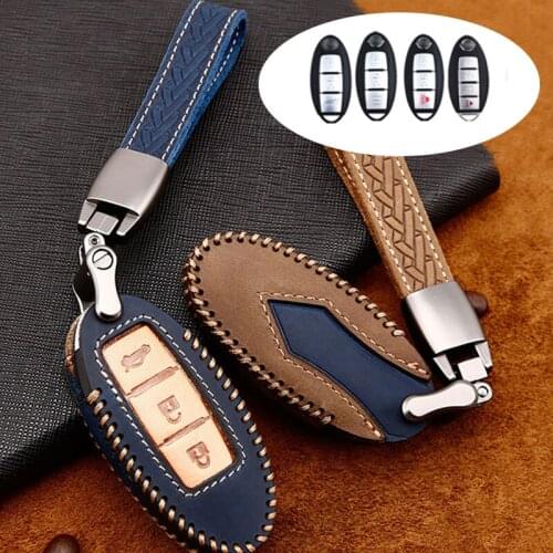 New 3 4 Button Leather Car Smart Remote Key Fob Holder Case Cover Shell For Nissan Infiniti QX 370Z Altima Cube GTR Accessories