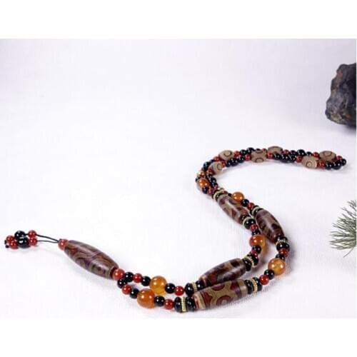 Natural Chalcedony Agate Tian zhu Necklace Three eyes Nine eyes Pendant Jewelry lucky Amulet Necklace Pendant Jade Fine Jewelry