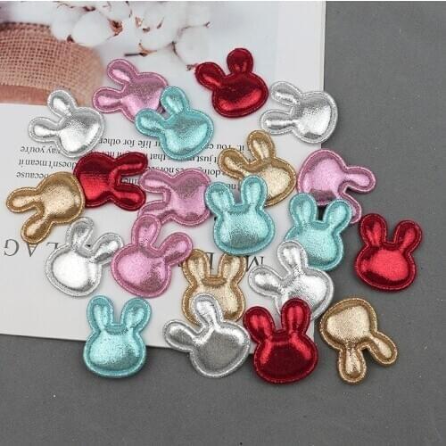 50pcs Cute Rabbits Glitter Lannelette Padded Appliqued Patches DIY Craft Supplies Girls Hair Accessories Materials Ornaments