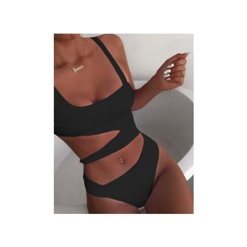 Sexy Womens Swimsuit Bodysuit Solid Color Push Up High Waist Bikini Hollow Out Padded Swimwear Summer Bathing Suit Biquini