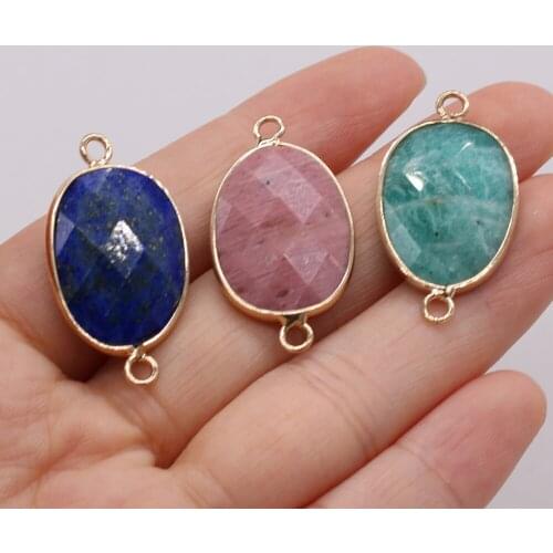 Natural Stone Pendants Gold plated Lapis lazuli Double Hook Connectors for Fashion Jewelry Making DIY Necklace Earring Gifts