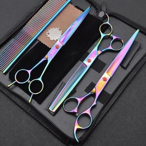 8.0 inch professional hair cutting shears pet grooming shears Dog Grooming Scissors Cutting & Thinning & Curved Shears 3pcs/set