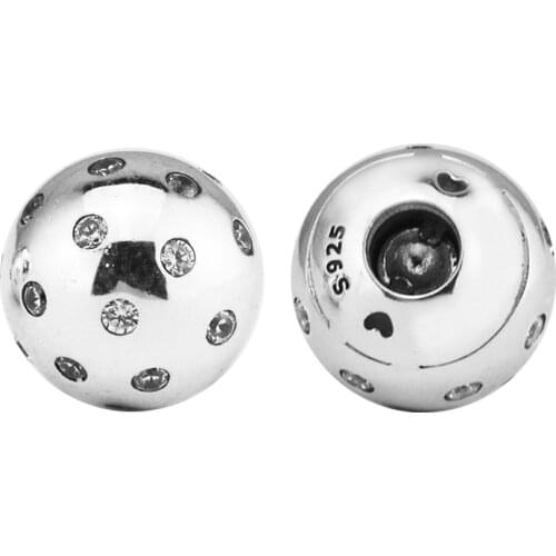 Real 925 Sterling Silver Shimmering Open Bangle Caps with Clear CZ Women Jewelry for DIY Fits Bracelets Kralen Wholesale