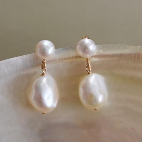 Lily Jewelry 925 Sterling Silver Gold Color Real Freshwater Pearl Baroque Pearl Stud Earring Women Wedding Party Nice Gift