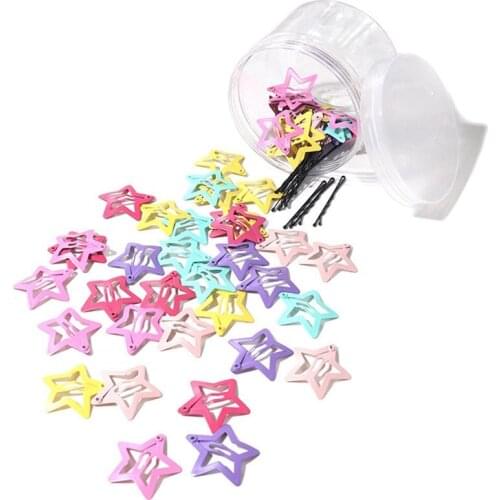 40pcs Star Shape Metal Children Snap Hair Clips Barrettes Girls Cute Hair Bobby Pins Hair Accessories Kids Candy Color Hairpins