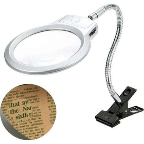 Clip On Desktop Illuminated Magnifier Magnifying Glass LED Lamp Clip on Magnifying Glass Loupe Metal Hose Reading Repair Tool