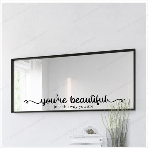 You're Beautiful Just the Way You Are quote Mirror Decal mirror Sticker bathroom decor HJ1148