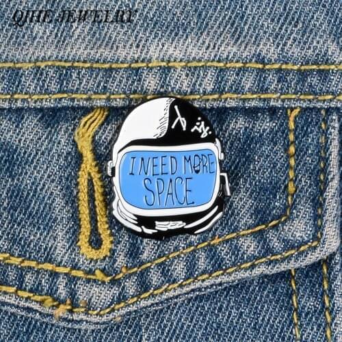QIHE JEWELRY Astronaut Helmet Brooches Need Space Enamel Pin Black and White Badge For Clothes Jeans Gift for Friends