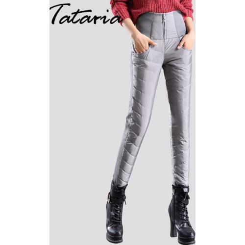 Women Pants Winter Warm White Duck Down Pants High Waist Velvet Pant Skinny Trousers Plus Size Female Work Pants Mujer Tataria