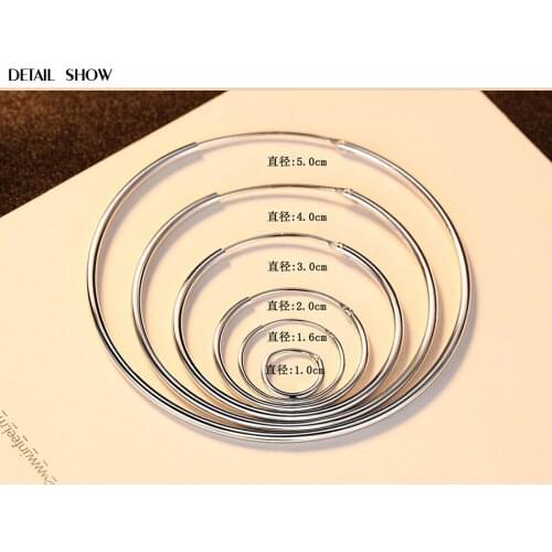Authentic 925 Sterling Silver Simple Fashion 3cm/5cm Circle Round Hoop Earring for Women Trendy Jewelry