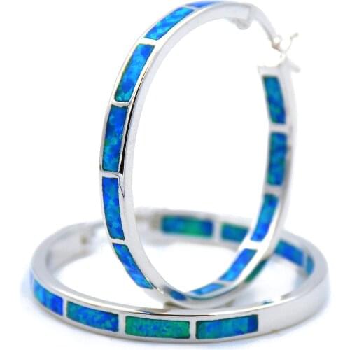 Ladys Blue / White / Green Fire Opal Hoop Earrings