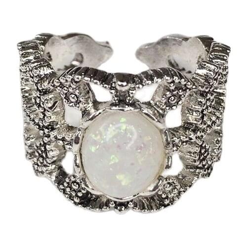 Vintage Rings For Women Hollow Petal Shape Opal Inlaid Opening Adjustable Hip Hop Punk Fashion Jewelry Gift Wholesale