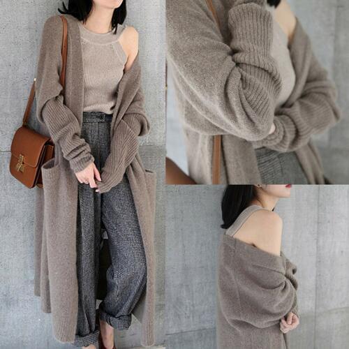 Women Winter Warm Knitted Cardigan Long Sweater Stretch Coat Outerwear -OPK