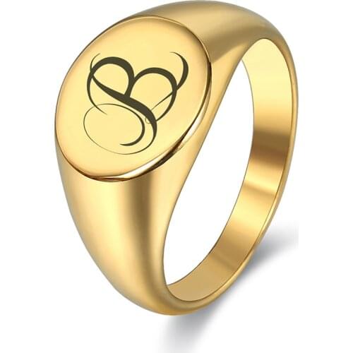 13mm Stylish Pattern Font Initial Stamp Rings for Men Women Letter 316L Stainless Steel Punk Signet Band Rock Heavy Ring DHR450
