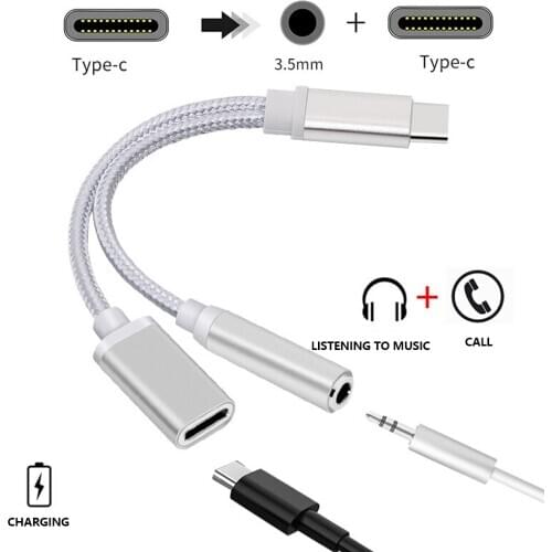 2in1 USB Type-C To 3.5mm AUX Jack Audio Splitter Converter Adapter + Charge Cable For Samsung A51 A71 A31s For Huawei Xiaomi