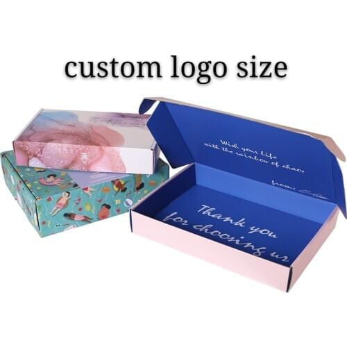 500pcs Custom Kraft Brown Corrugated paper box Printed logo mailer shipping boxes Packaging T-shirt Underwear Baby clothing