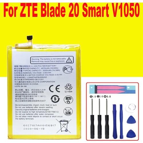 5000mAh Li3949T44P8h906450 Battery For ZTE Blade 20 Smart V1050 Battery Mobile Phone + Gift Tools